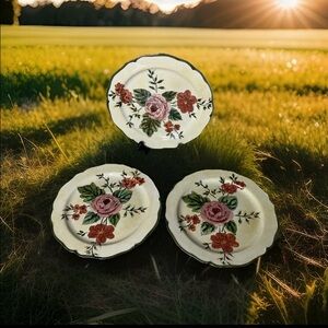Vtg/Antique 3 Dinner Plates 8" "Old English Rose" China Hand Painted Roses